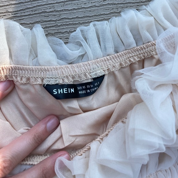 Peach flowy mesh babydoll dress with ruffles - Picture 5 of 9